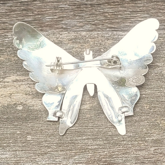Vintage Sterling Silver Turquoise Butterfly Brooch Pin - Picture 6 of 8